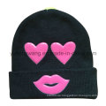 Mode strickte Winter Beanie Hut / Cap mit PVC Patch